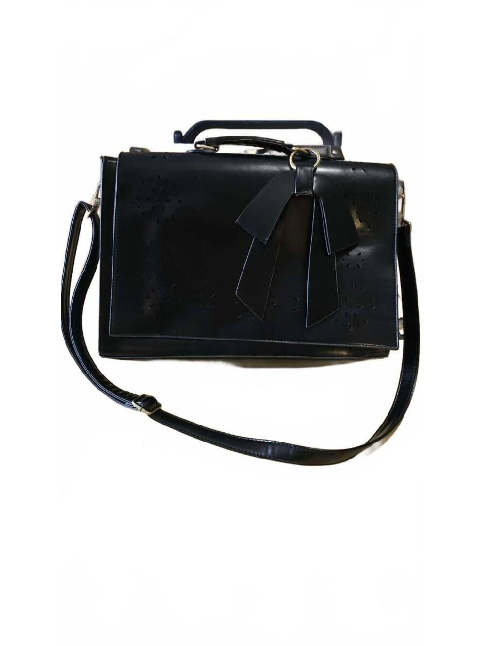 ECOSUSI Black Vegan Leather Bow Laptop Briefcase Messenger Bag
